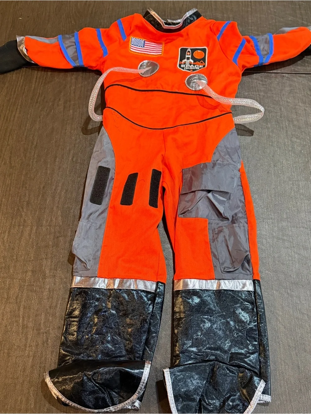 Kids Orange Space Explorer Costume with American Flag Patch Sz 3-4